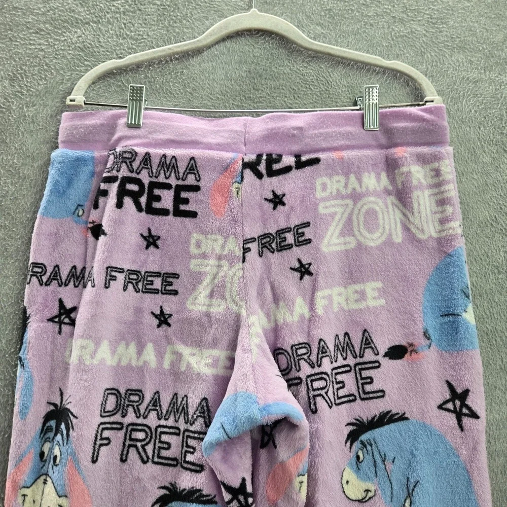 Disney Women Sleepwear Large Purple Pajama Pants Eeyore Drama Free Zone Fleece - Picture 7 of 13